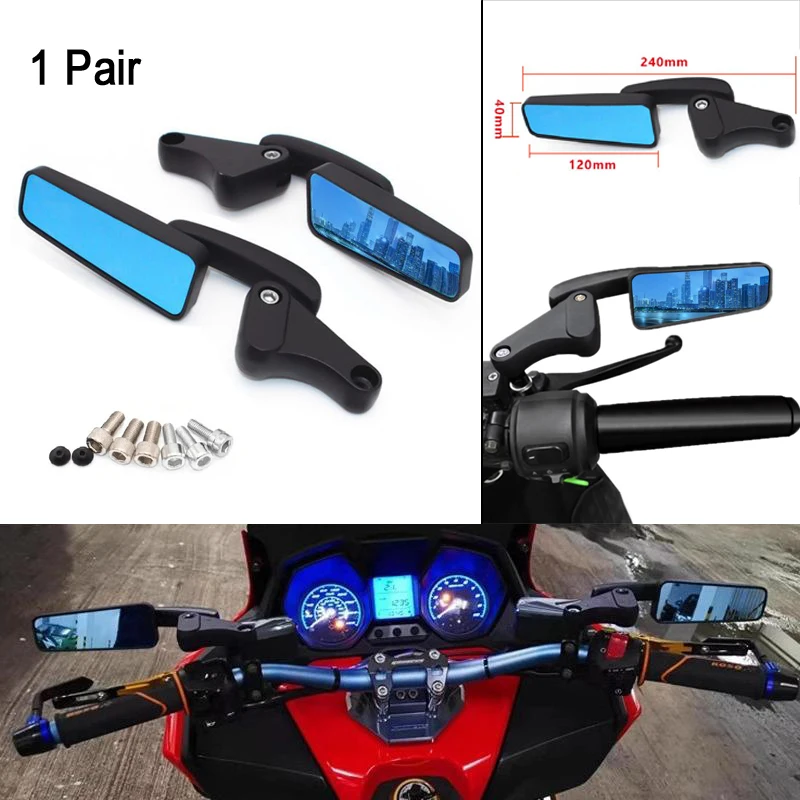 

HSJ-638 1 пара универсальных мотоциклетных светоотражающих зеркал заднего вида, синее стеклянное зеркало с винтами M8/M10