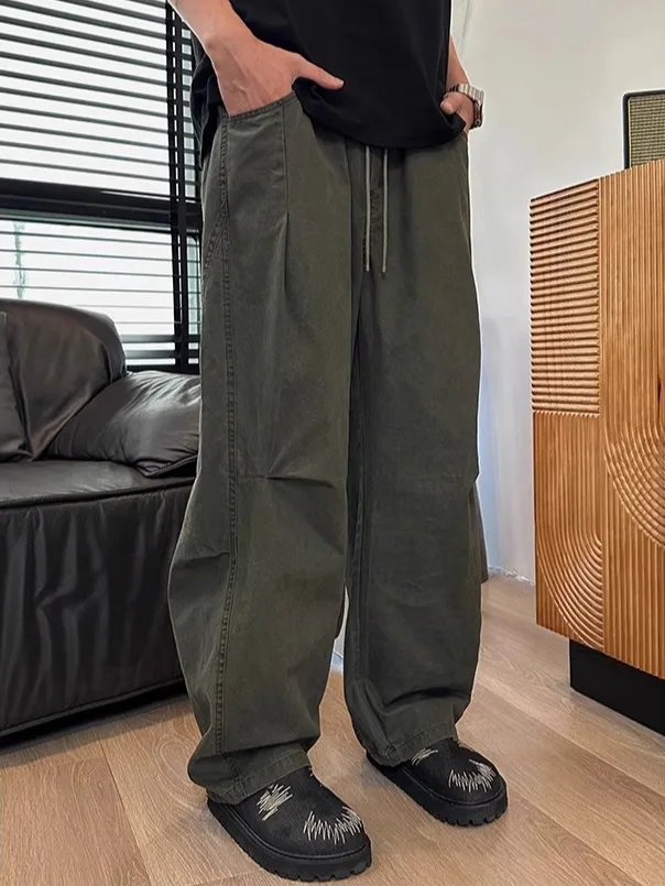 

Ретро японские плиссированные повседневные брюки, летние и осенние мужские свободные дышащие хлопковые широкие брюки с завязками, рабочая одежда