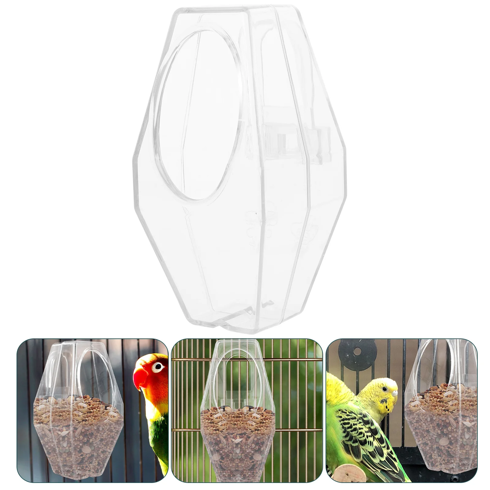 

Sturdy Plastic Indoor Bird Feeder for Cage Hanging Clean Clear Design No Mess Parakeet Parrot Cockatiel Accessories