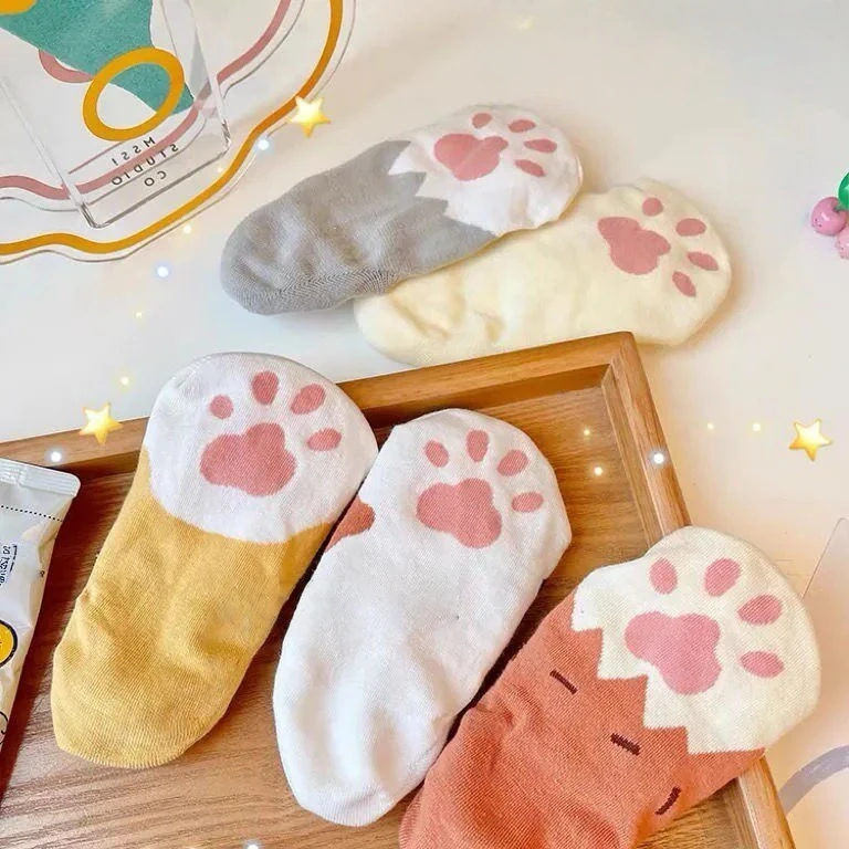 Women Cute Cartoon Cat Paw Print Invisible Socks,Summer No Show Socks,Soft Breathable Low Cut Socks,Boat Socks,Liner Socks view 5