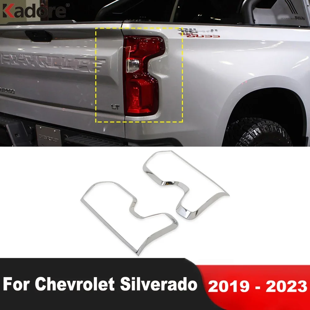 For Chevrolet Silverado 1500 2500HD 3500HD 2019-2022 2023 Chrome Car Rear Tail Light Lamp Cover Trim Taillight Trims Accessories