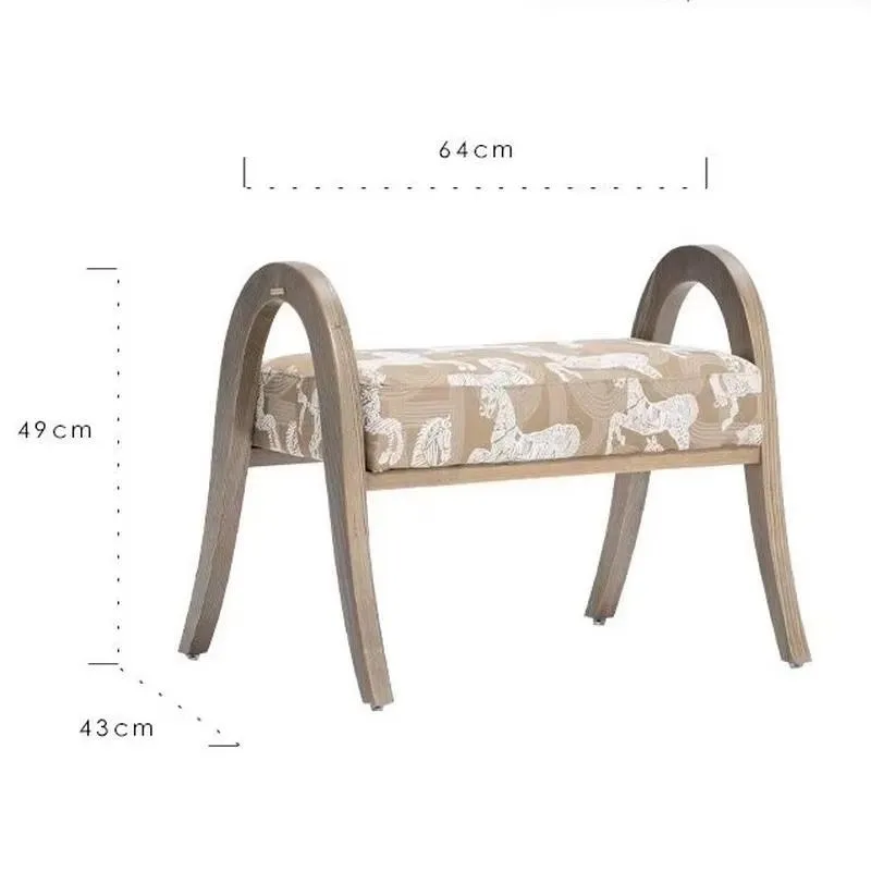 Mink Velvet Shoe Changing Stool Solid Wood Modern Light Luxury Non Foldable Small Household Sofa Footstool