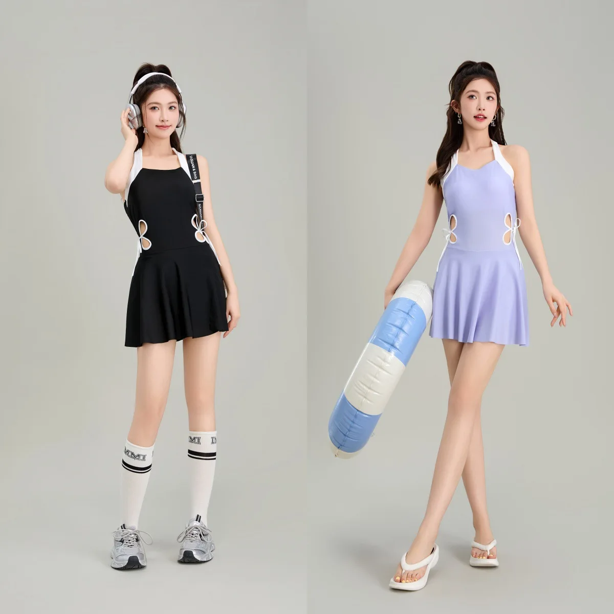 

Female High-end Flat Corner Skirt Style Slimming Hot Spring Hollow Sexy Hanging Neck Swimsuit for Girls