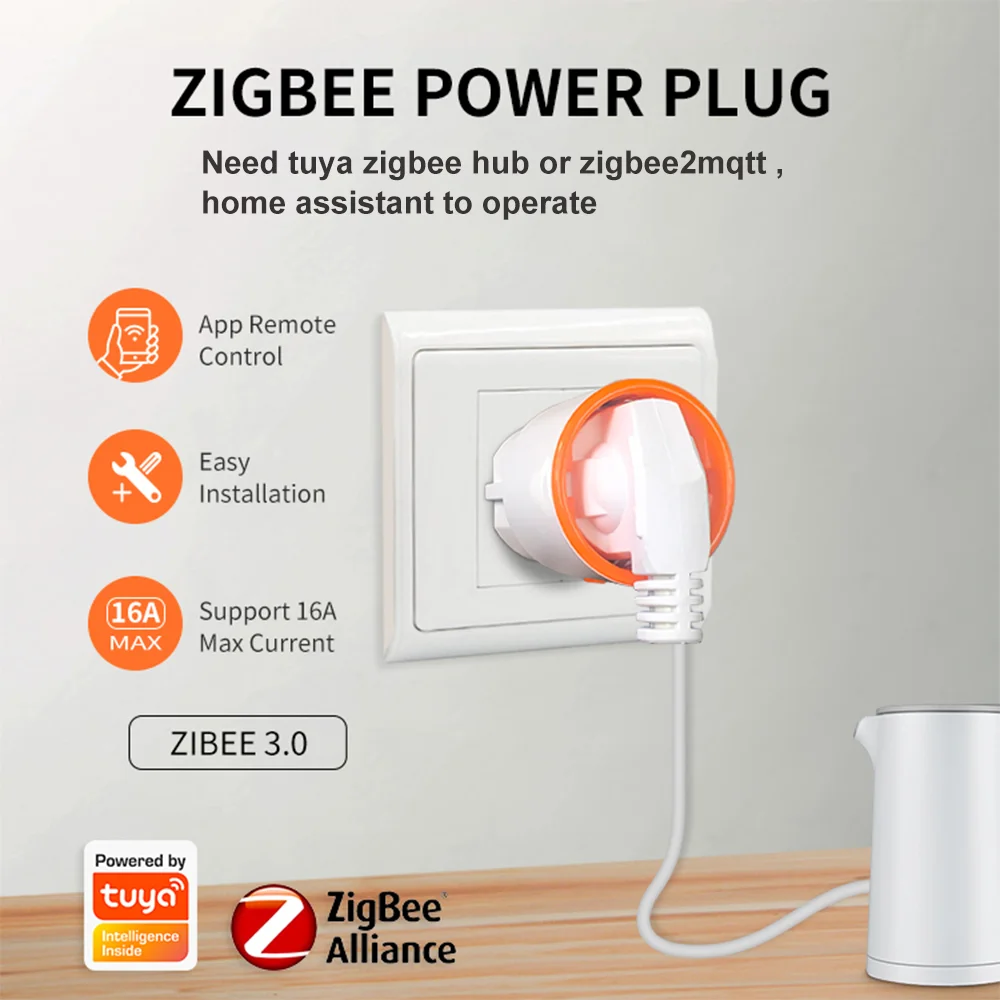 Homekit Tuya Smart Zigbee 3.0 Power Plug 16A EU Outlet Meter Remote Control Work With Zigbee2mqttt and Home Assistant Tuya Hub