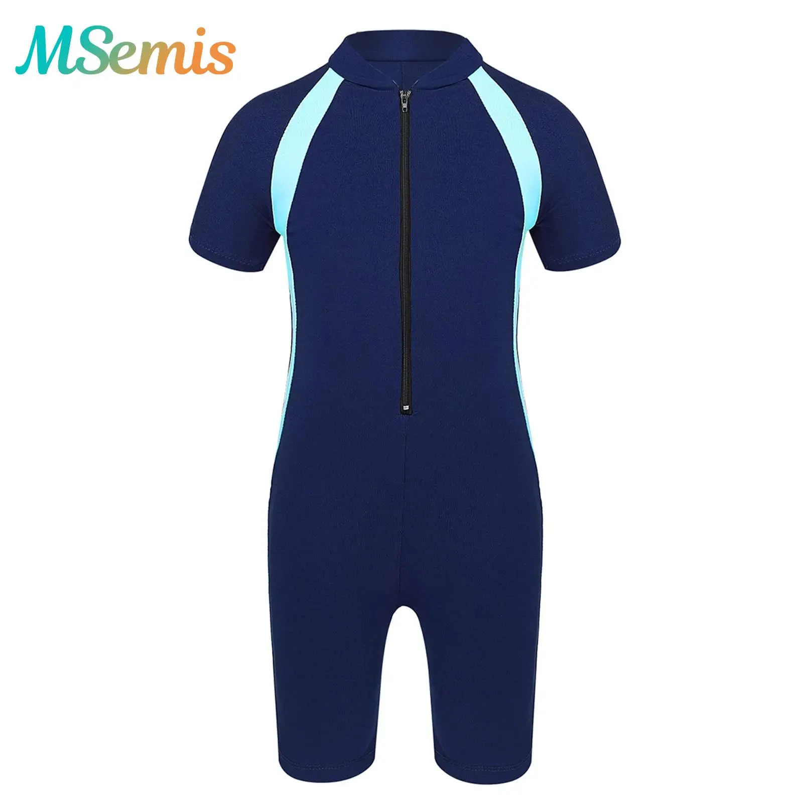 

Children's Rash Guard Swimsuit Zippered Shorty Wetsuit One-piece Short Sleeves Swimwear Kids Girls Surfing Swimming Bathing Suit