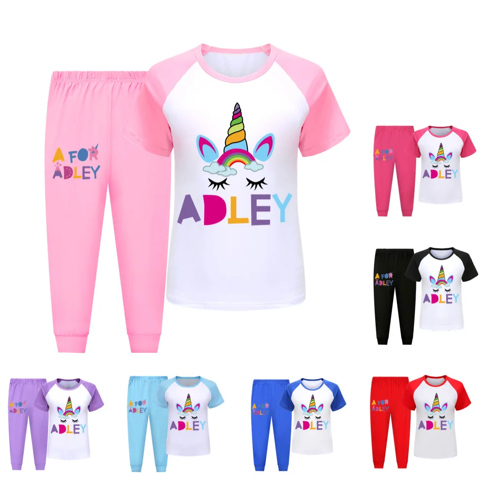 

A FOR ALDEY Clothes Kids Lovely Home Wear Toddler Girls Short Sleeve Pajamas Set 2022 Summer Pijamas Comfortable Boys Tracksuits