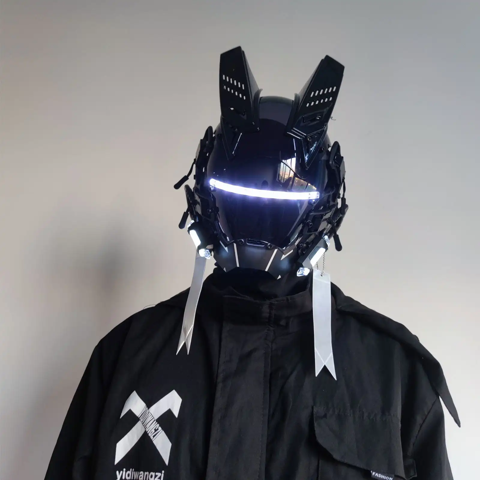 JAUPTO-Capacete Gótico CyberPunk, Capacete Techwear, Tecnologia Cosplay Halloween, Capacete Futurista com Luz LED