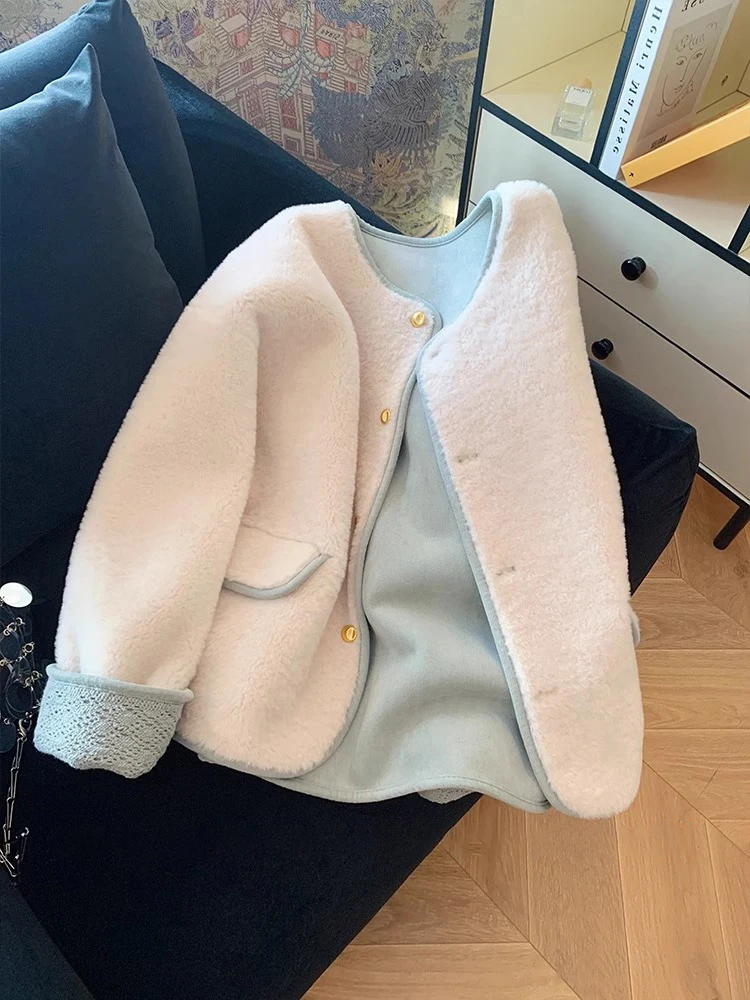 

Color Blo Lamb Fur Jaet Женская свободная верхняя одежда Осень-зима Дизайн Sense Внутренняя кожа и шуба Модный топ