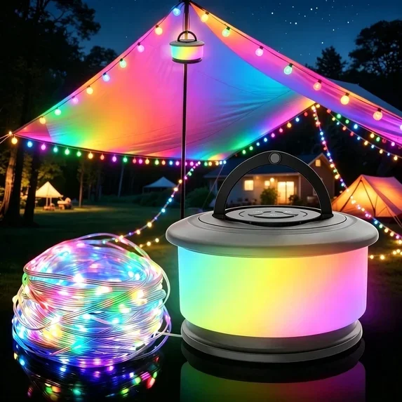 

Camping String Lights, 3 in 1 Rechargeable Outdoor String Lights, 32.8FT Portable Tent Lights, Camping Lantern for Camping