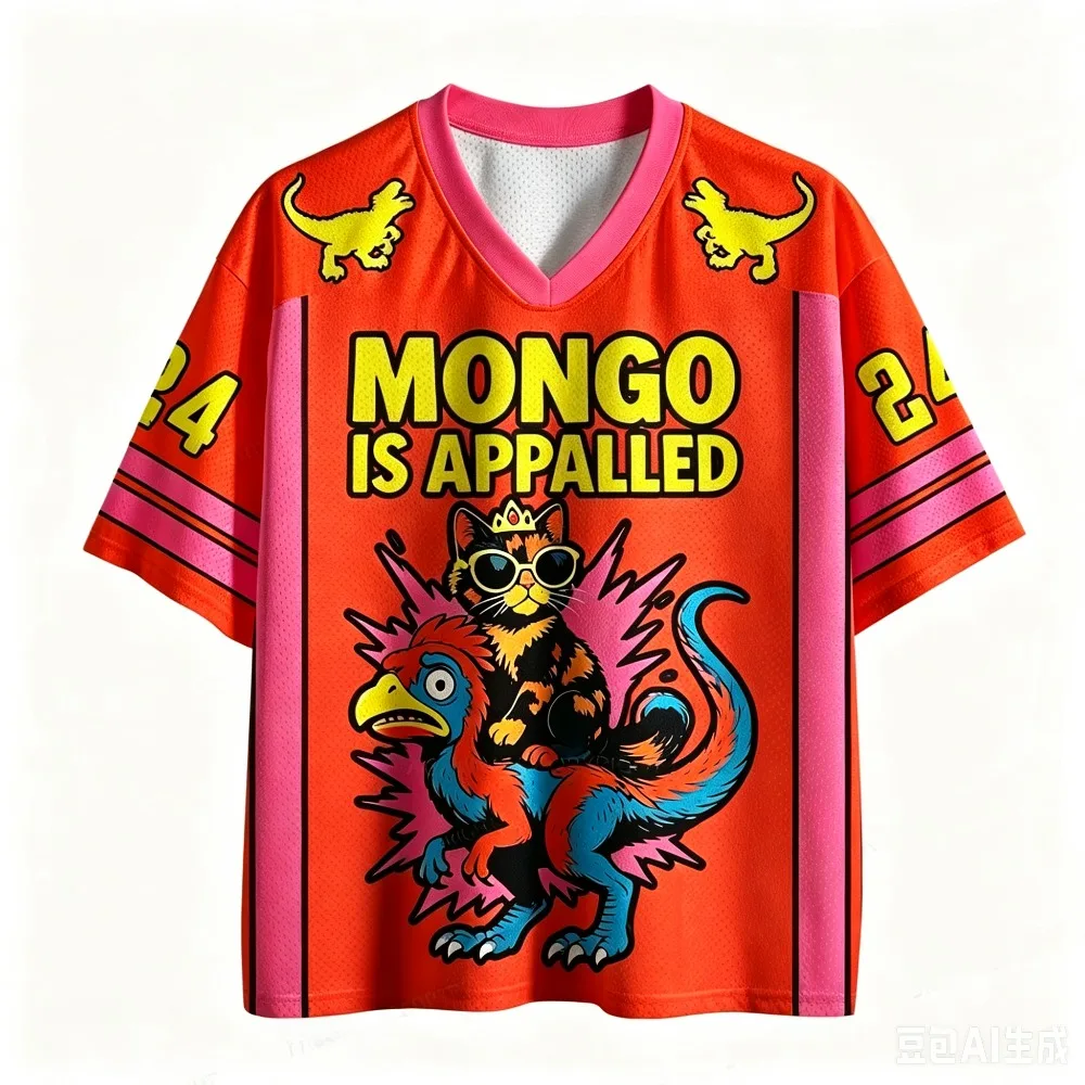 Fun Crown Cat Riding Dinosaur 3D Print Men Women Quick-Dry Sports V-Neck Large-Sized T-Shirt Outdoor Leisure Y2K Family Clothing