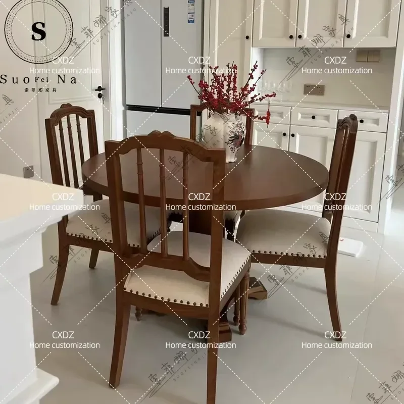 Retro Solid Wood Round Dining Table Set Modern Simple Style for Small Apartment Household Furniture Customizable Size and