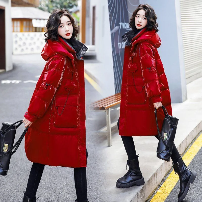 Imagem -04 - Cabolsa de Algodão de Inverno para Mulheres Parkas Quentes Jaqueta Feminina Rosto Vermelho Brilhante Cabolsa sem Lavagem Outwear com Capuz Novo 2023