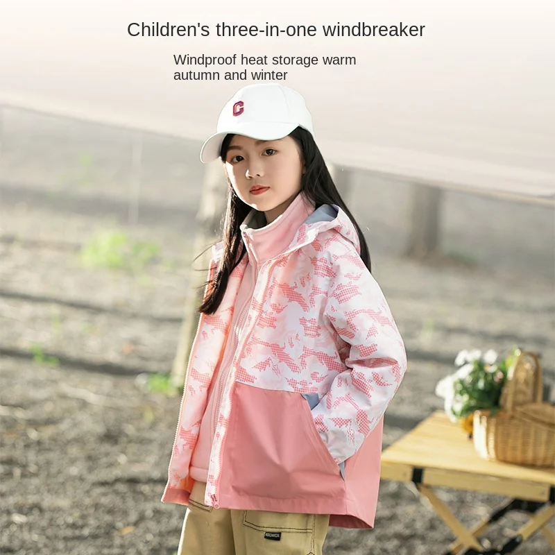 

Kids Three-in-one Jacket Hooded Design Waterproof Thermal Insulation Simple Fashion High-grade Fabric Wear-resistant Antiscratch