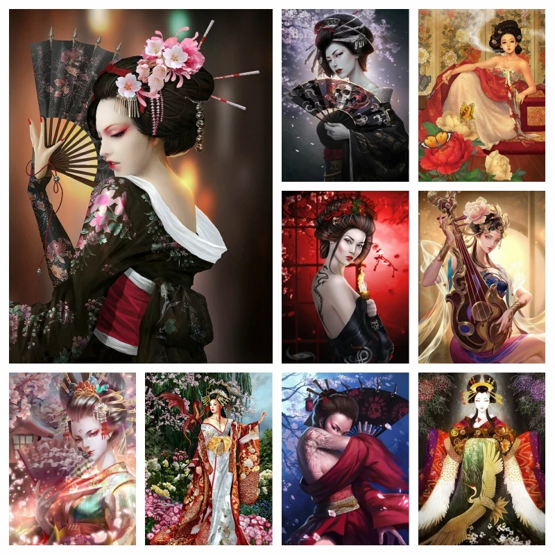 Diy 5d Geisha Woman AB Diamond Painting Art Ancient Japanese Kimono Girl Mosaic Cross Stitch Handmade Gift Home Decor