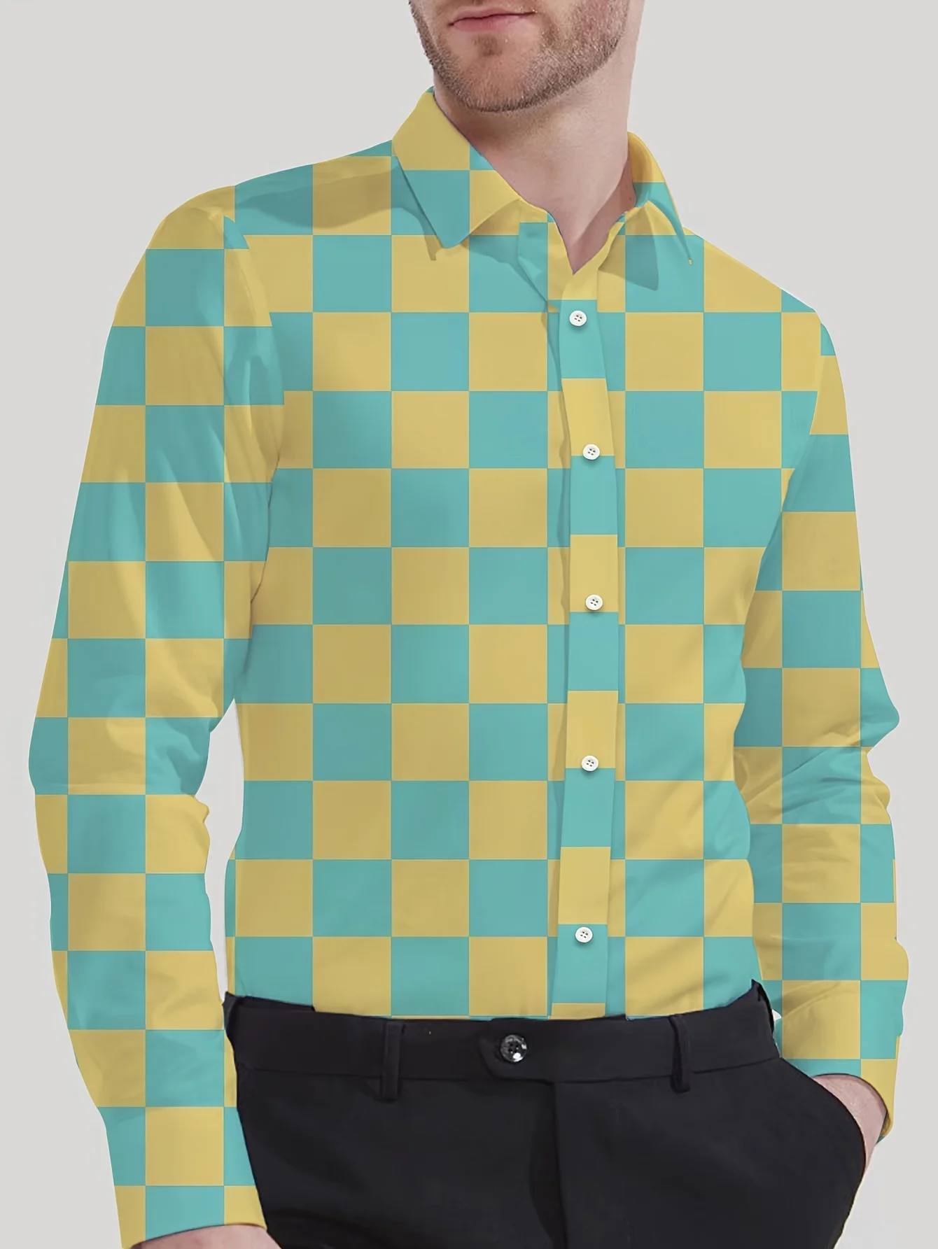 

New Men's Shirt 3D Simple Line Print Clothes Fashion Button Lapel Street Trend Men's Hawaiian Long Sleeve Shirt 2025.
