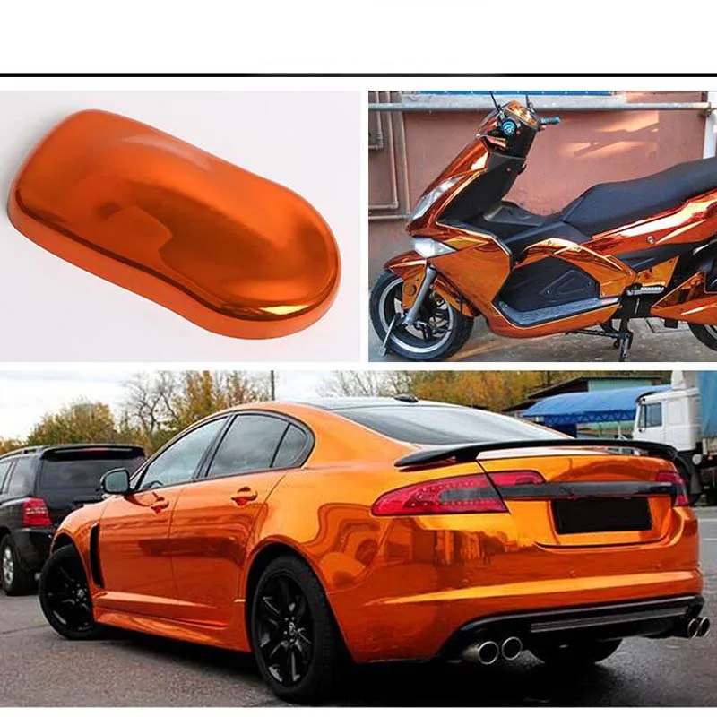 60x152cm Stretchable Metallic Plating Orange Vinyl Wrap Motorcycle Body Decals Car Exterior Sticker Mirror Gloss Film Sheet Roll