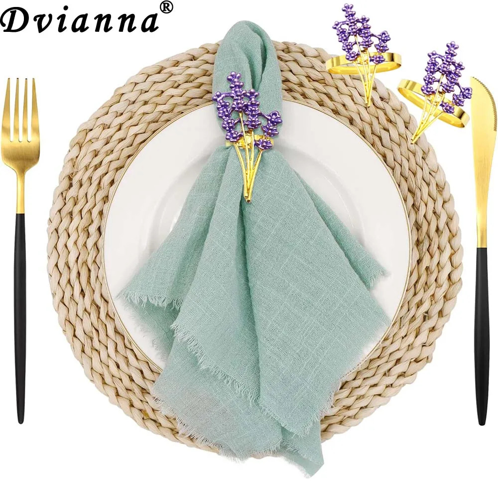 Dvianna 6Pcs Purple Beaded Lavender Napkin Rings Metal Table Napkin Holder for Wedding Spring Table Setting