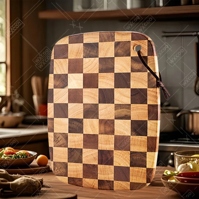 WXCOO 1pcs Double-Sided Checkerboard Acacia Wood Splicing for Cutting Meat Fruit Vegetable Thicken Kitchen Board