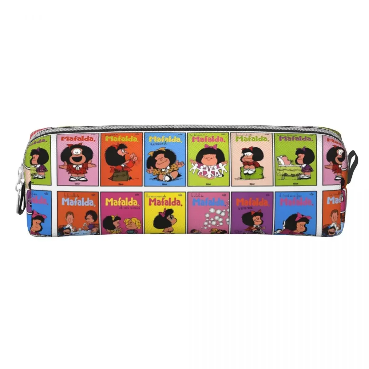 Mafalda Cartoon Pencil Case Cool Ctue Big  Bag Students Square Kawaii School  Cases Pattern Stationery Organizer