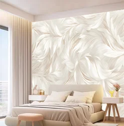 Customized Mural Cream Style Abstract Art Feather Flower Pattern Wallpaper Leaf Feather Bedhead Sofa Background 3d wallpaper