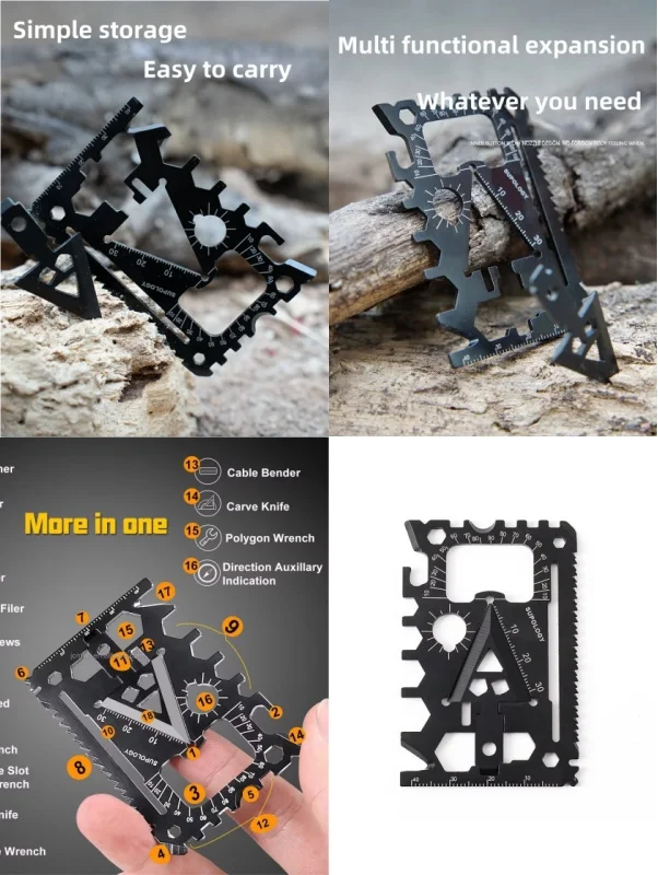 18 in 1 Outdoor Portable Card Knife Wildlife Survival Equipment Lifesaving Card Multi purpose and Multi functional Tool