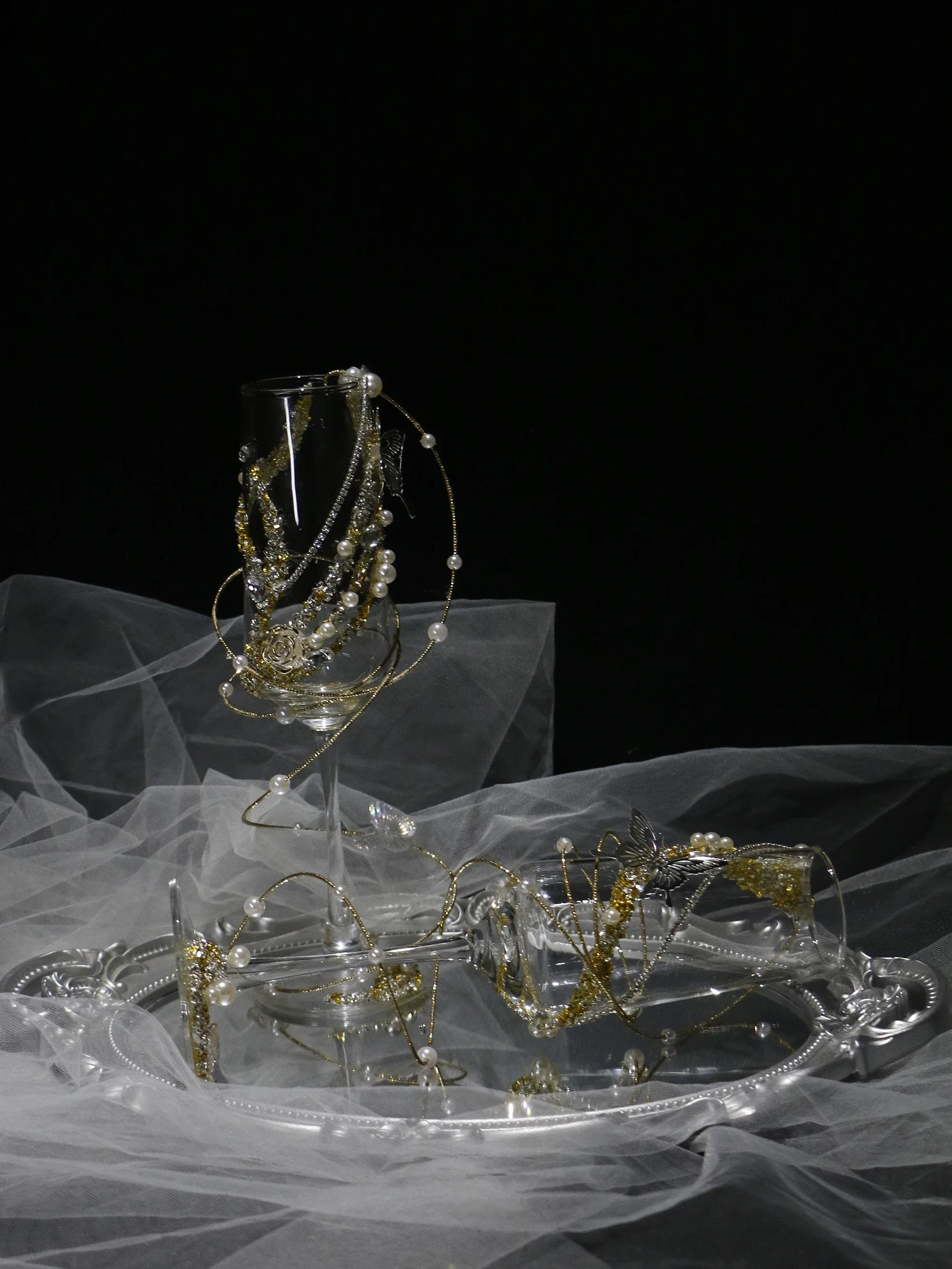 Golden Toast Cup Creative Broken Diamond Pearl Wedding Wine Glass