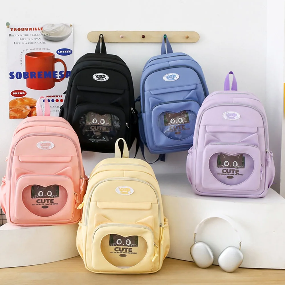 3pcs/set Nylon Transparent School Backpack Waterproof Pencil Bag Students Ita-bag Stationery Storage Large Capacity