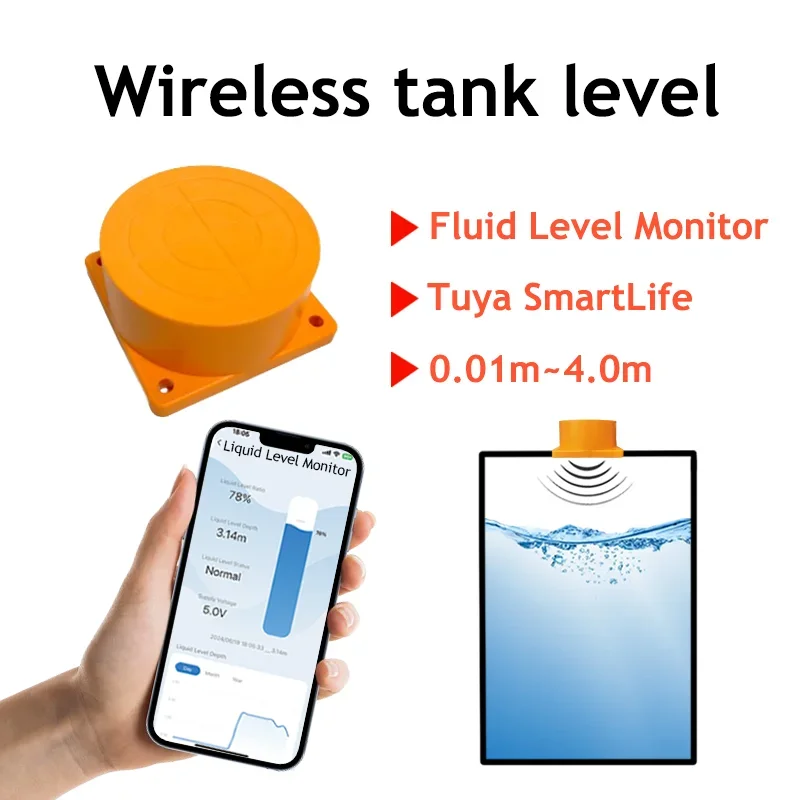 Ultrasonic Wireless Water Level Detector Alarm Indicator Remote Water Gauge APP Monitor With Pump On/Off