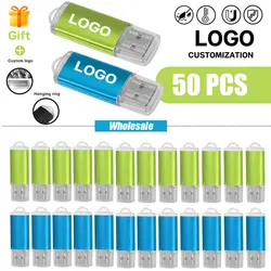 50 teile/los Freies Individuelles Logo Metall Usb-Stick 2gb 1gb Business Geschenke USB 2,0 Flash Drive 128GB 64gb 4gb Memory Stick Werbung