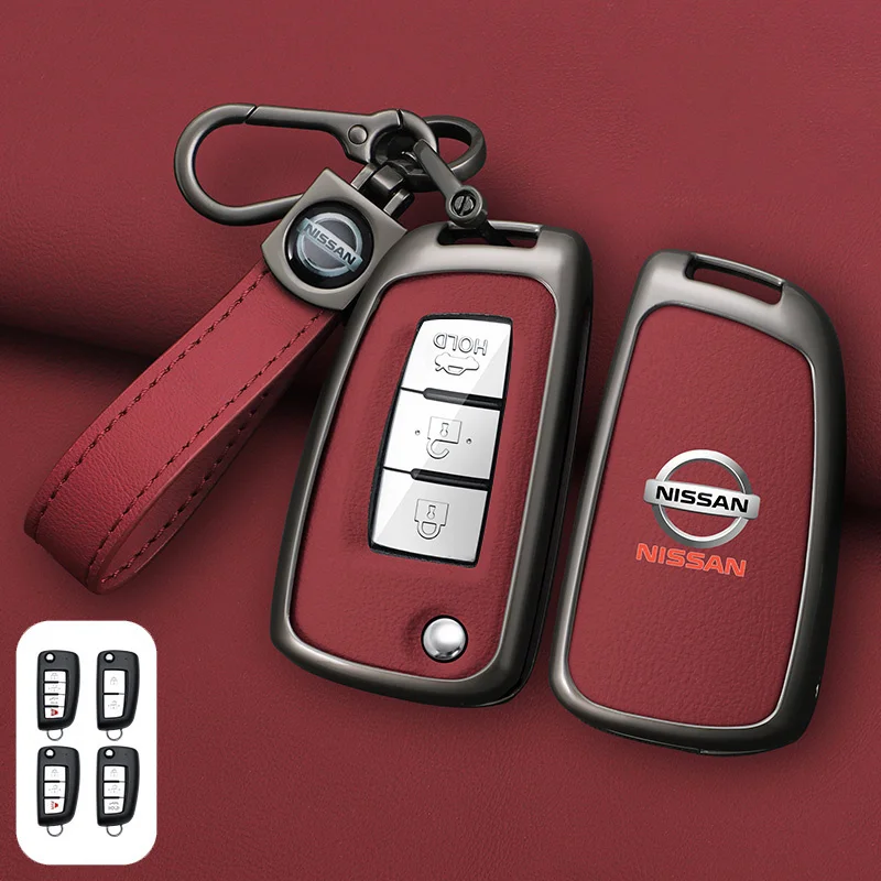 New Zinc Alloy +Leather Car Key Case Cover Shell Fob For Nissan X-Trail Qashqai J11 Juke Murano Micra Tiida Maxima Altima Kicks