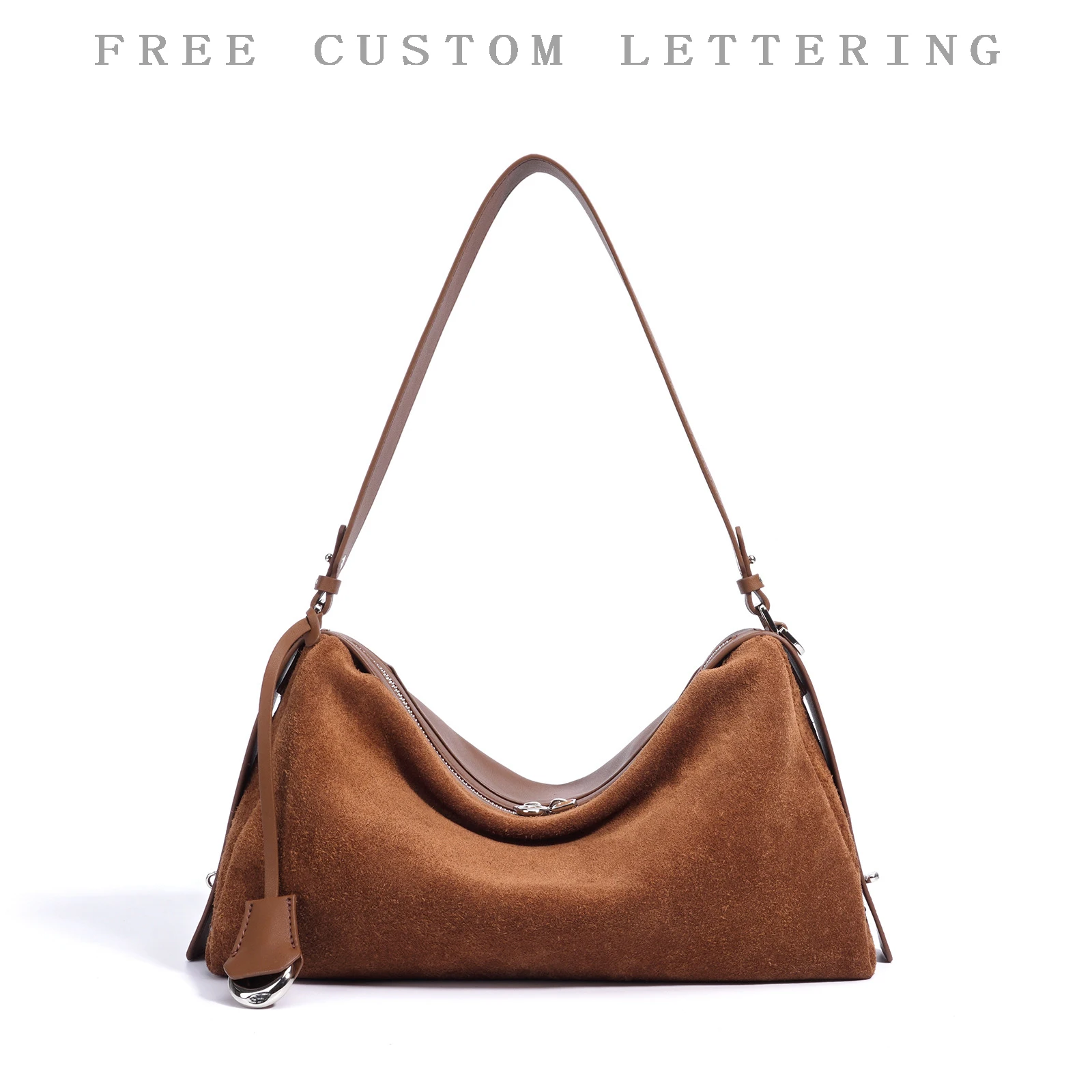 

Suede spliced cowhide underarm bag 2025 new design large capacity vintage hand tote bag women's one-shoulder crossbody bag