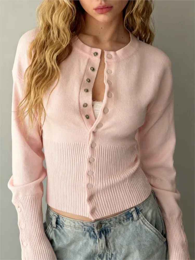 

Розовый вязаный кардиган женский, весенний, повседневный, мягкий, приталенный, на пуговицах, с длинными рукавами, милый, простой трикотаж