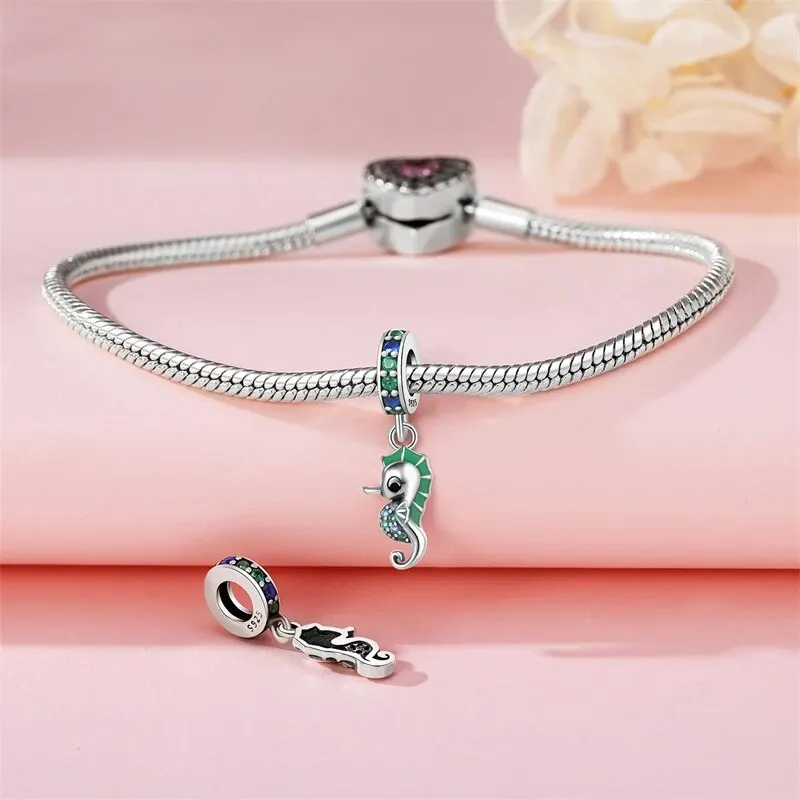 Fit Original Pandora Bracelet 925 Sterling Silver Seahorse Charms Beads Inlaid Zirconium Temperature Change Pendants Diy Jewelry