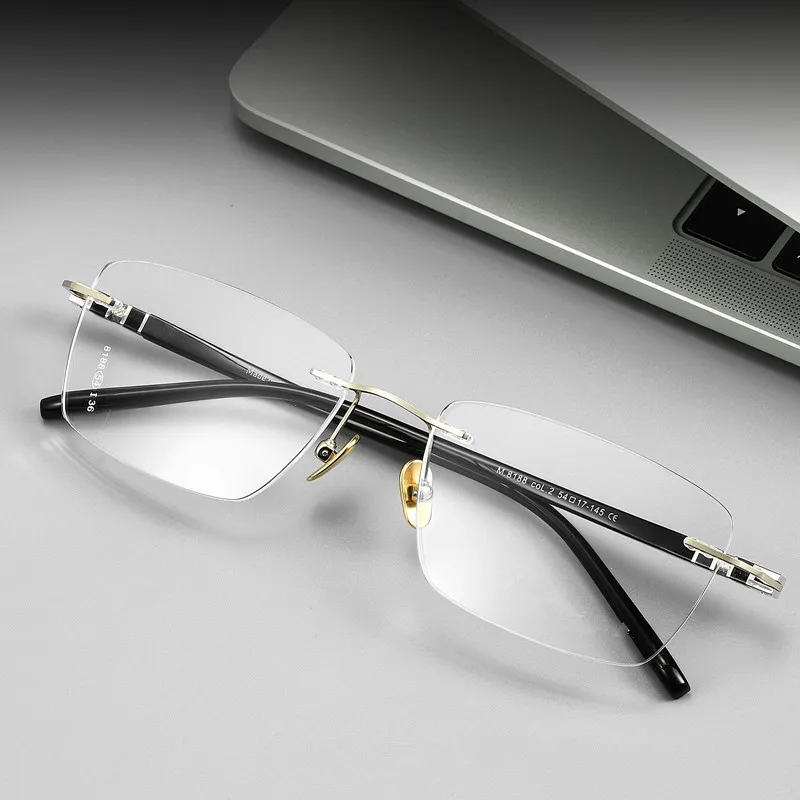 Non spherical resin MR-8 prescription glasses frameless pure titanium business glasses frame astigmatism anti blue light