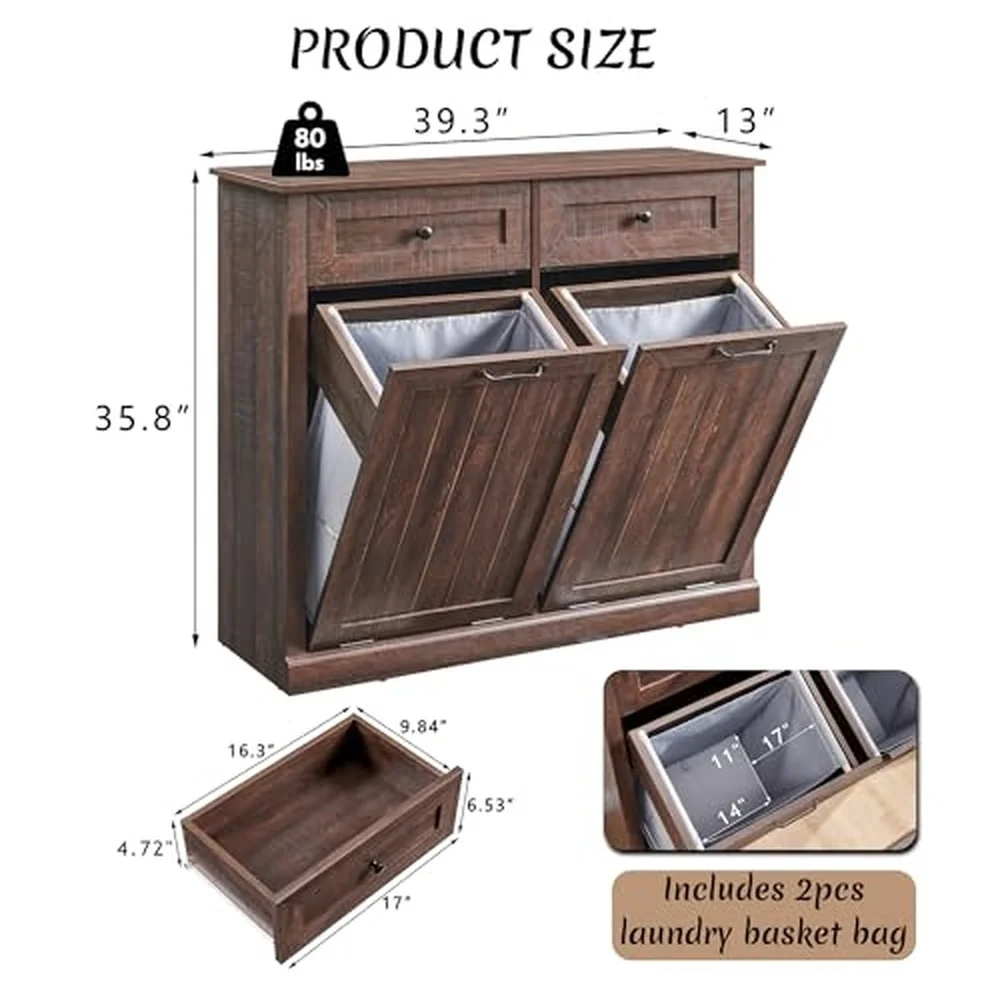 Double Tilt Out Laundry Hamper Cabinet Trash Cabinet Brown