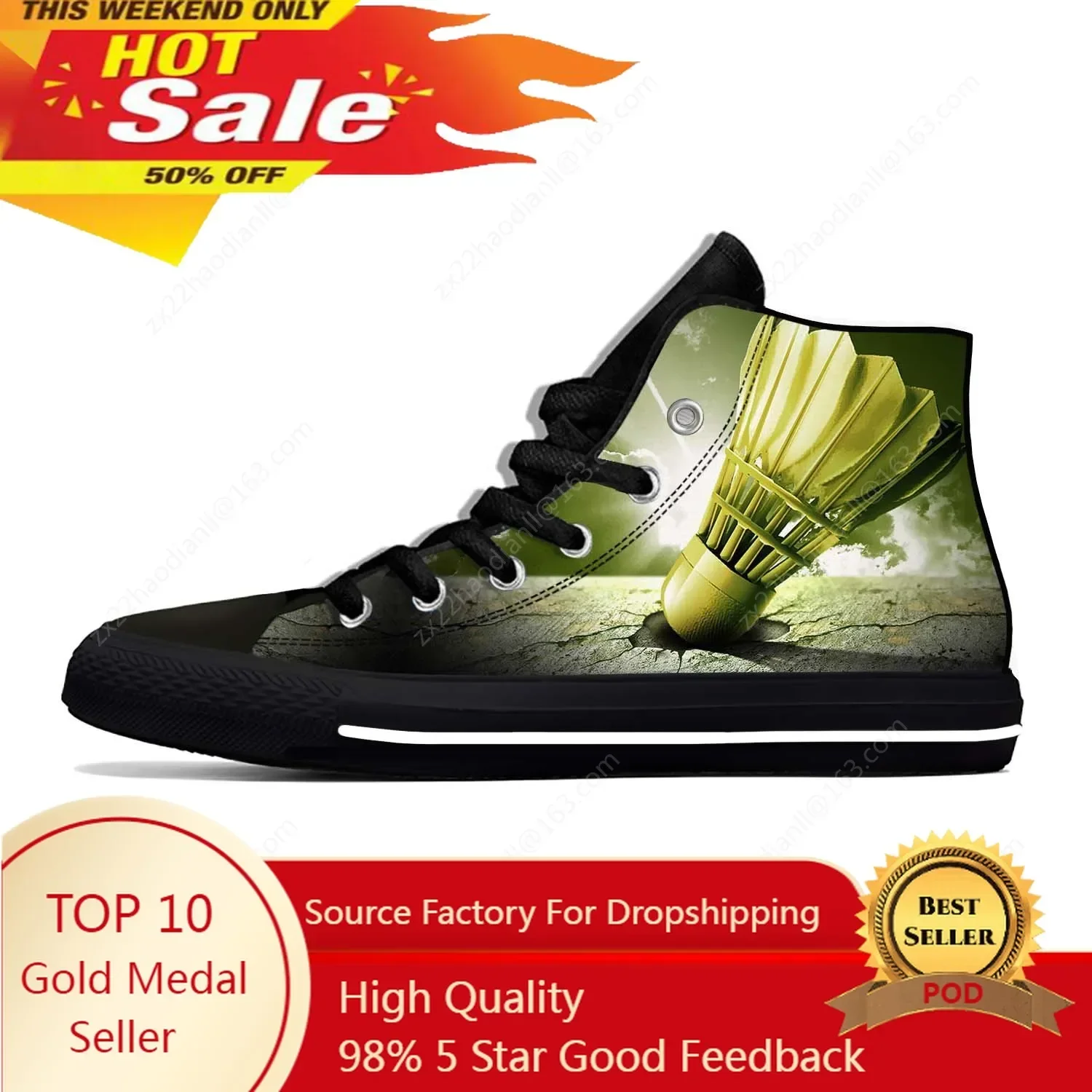 Badminton Pattern Lightweight Cloth 3D Print Funny Cool Fashion High Top Canvas Shoes Mens Womens Casual Breathable Sneakers