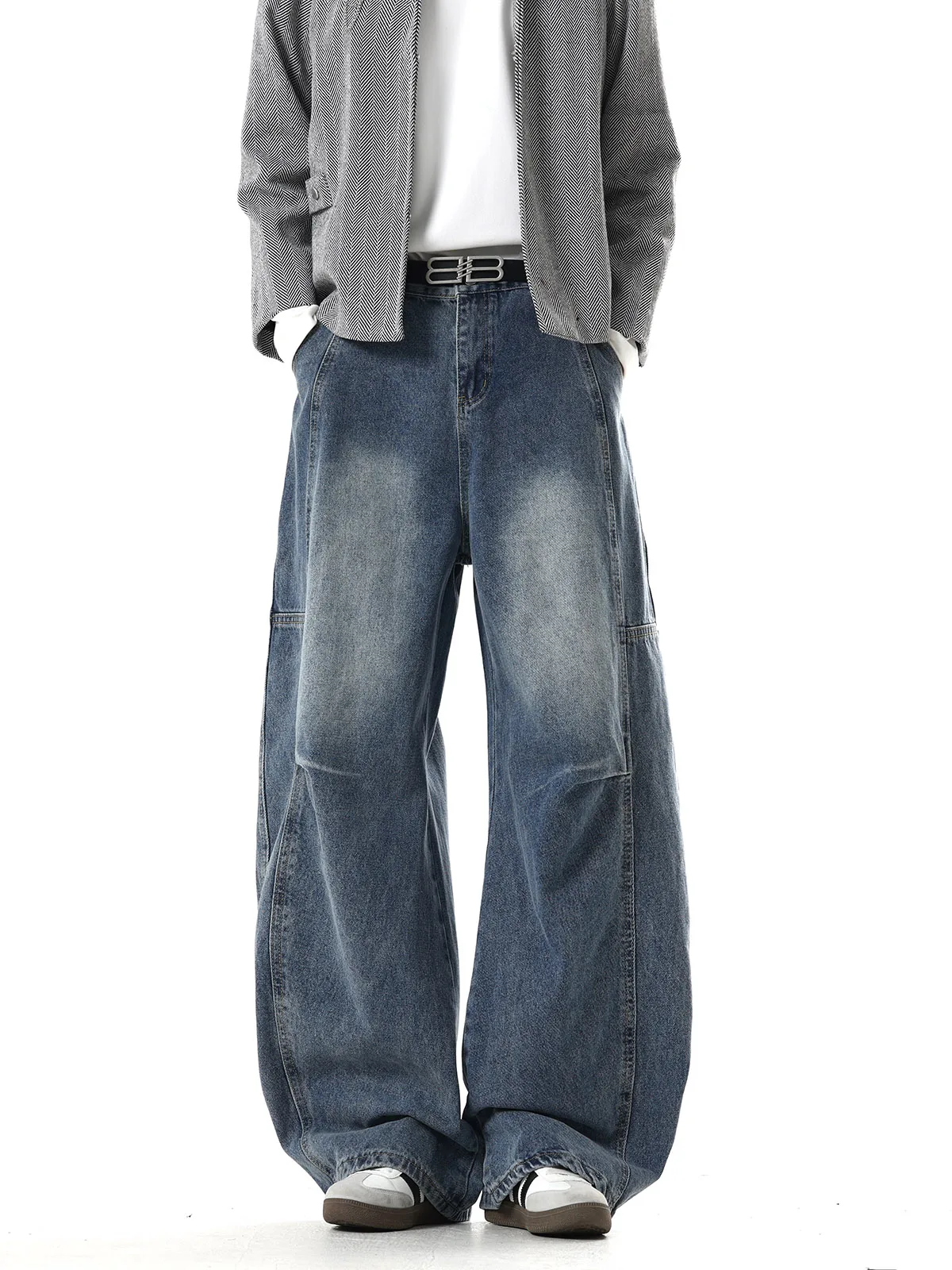 Calças Jeans Estilo Americano com Corte Solto e Detalhes Desconstruídos para Homens e Mulheres, Calças Casuais de Perna Larga...