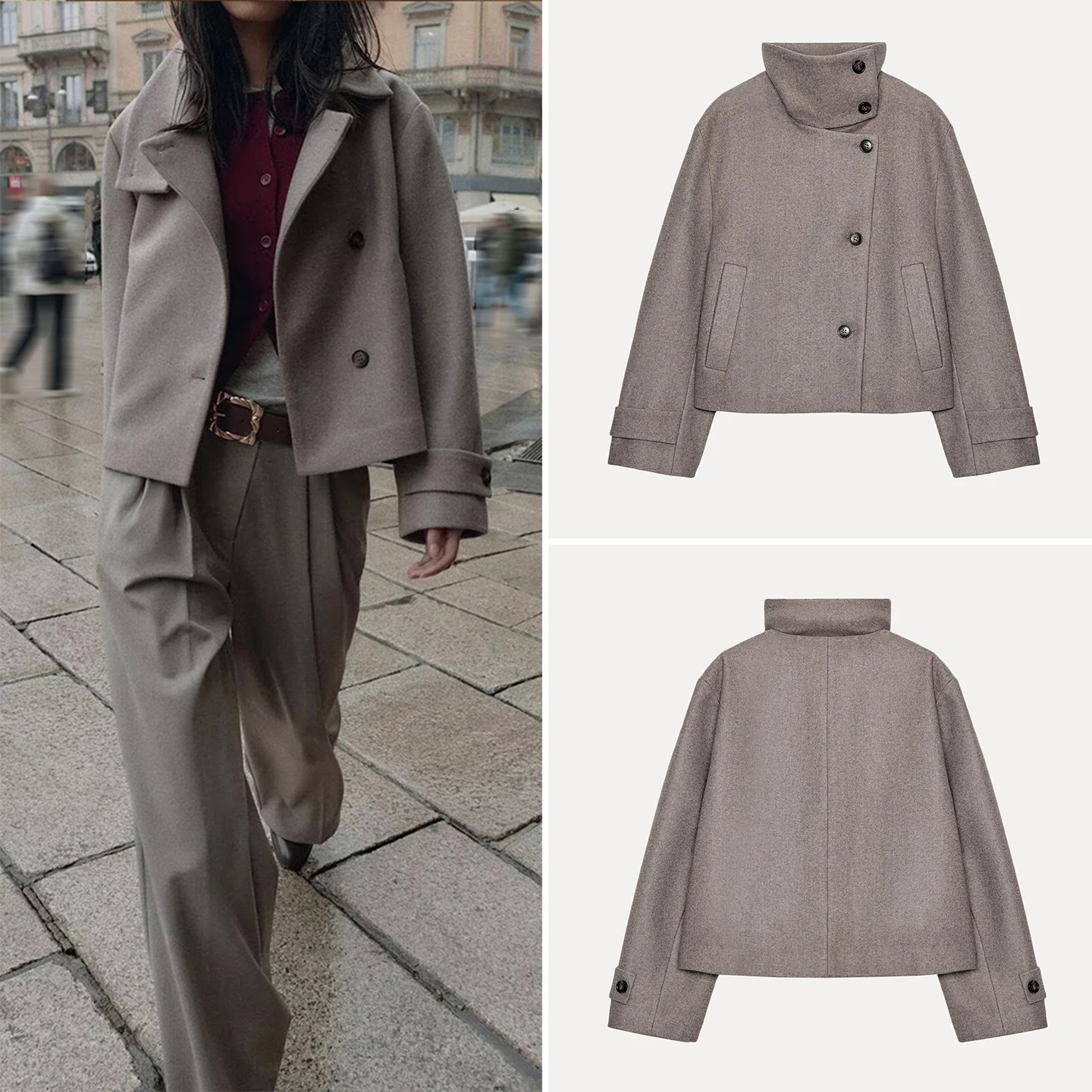 

Z Faionable Long Sve Пригородное пальто с двойной пуговицей и воротником-стойкой, женское шерстяное пальто Jaet, Новое поступление 2025 года, Ele