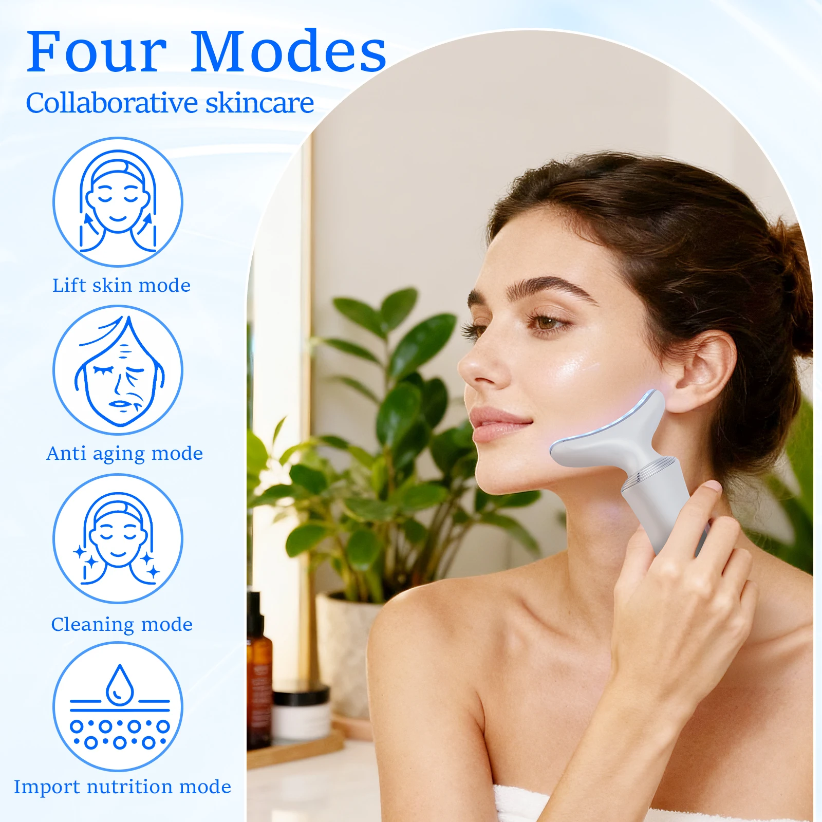 Masażer do twarzy z technologią czerwonego światła, 4 tryby, urządzenie do pielęgnacji szyi, lifting twarzy, ujędrnianie, napinanie skóry.