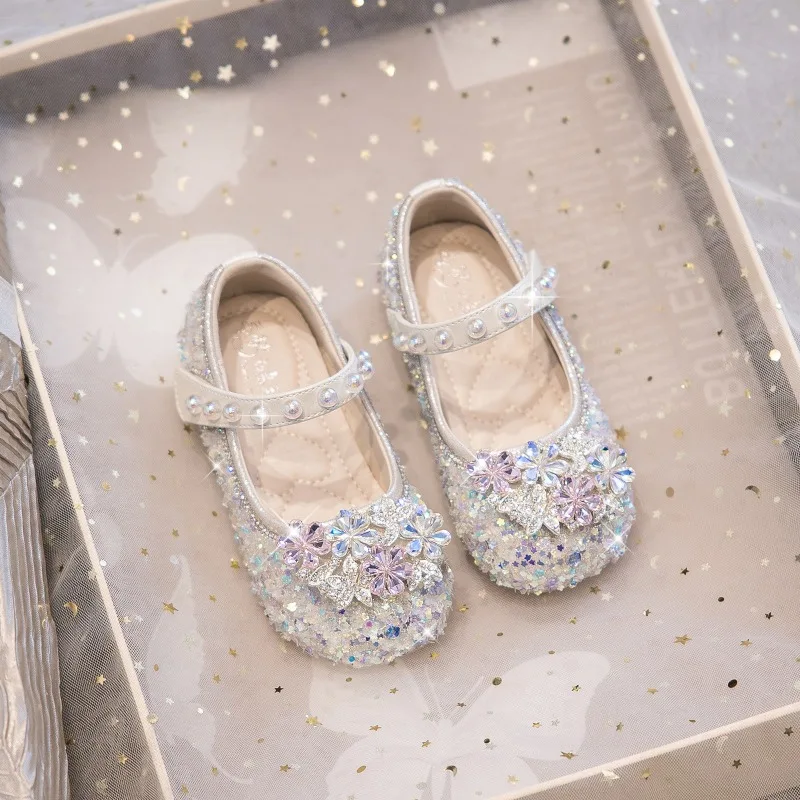 

Girls Crystal Princess Shoes Children Flowers Mary Jane Shoes Kids Flats Leather Shoes for Party Wedding 2026 Spring Autumn
