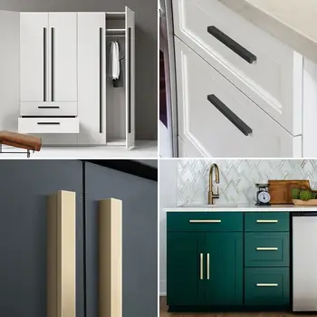 Minimalistické dlouhé kliky dveří skříněk 40-500 mm kartáčované zlato-stříbrné T-bar hliníkové úchyty na skříňky, úchytky na zásuvky, nábytkové kování 10 nejlepší prodej úchytky a knoflíky zásuvek v kartáčované zlaté barvě - №2