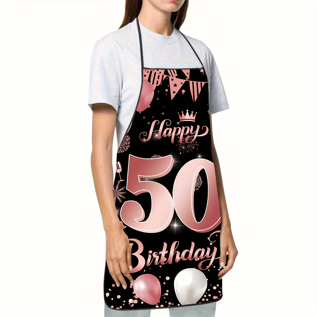 Apron kitchen man half Apron kitchen 1PC birthday theme apron, mainly pink elements, also matched with crown, cake, wine glass,