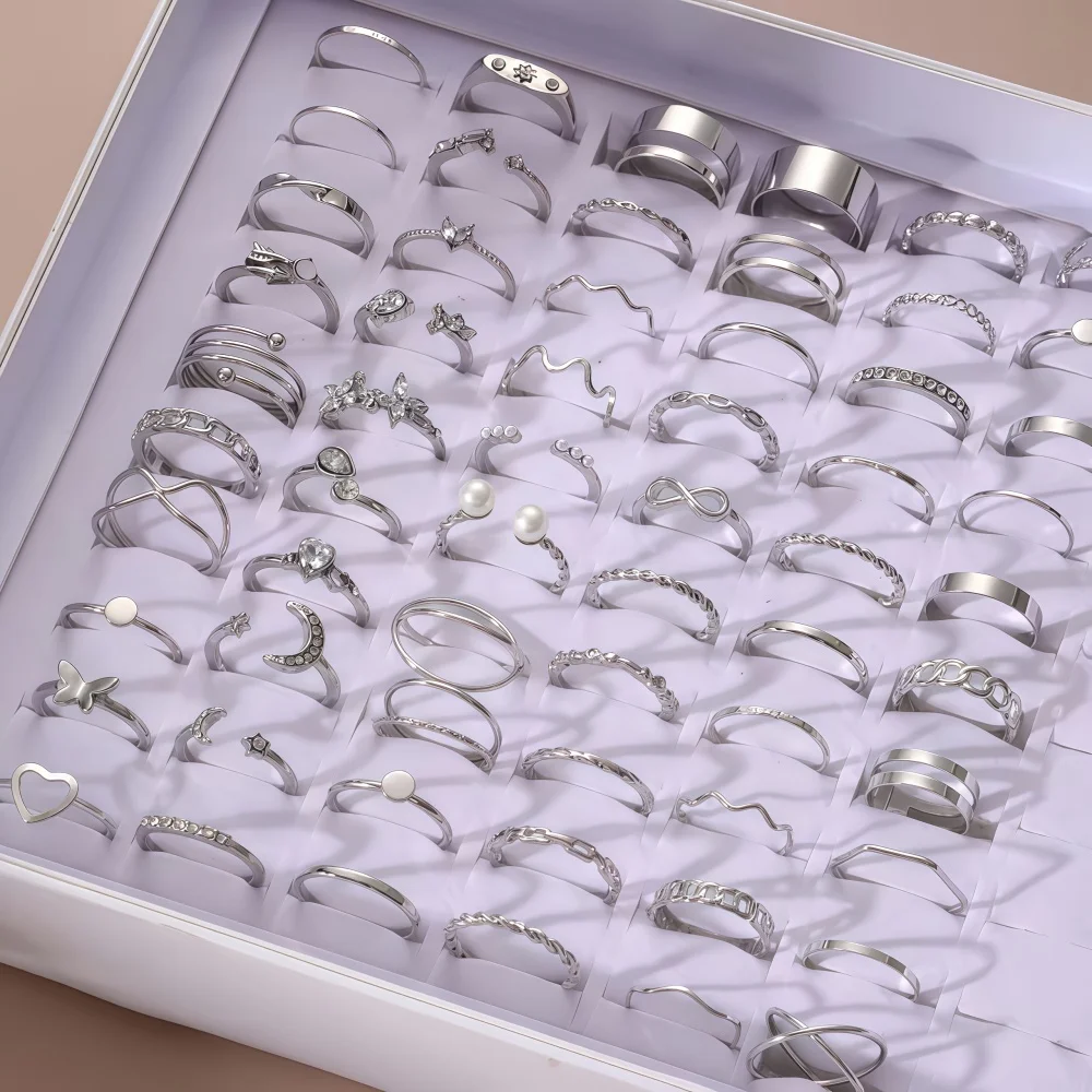22Pcs/Lot Random Stackable Ring Set Women Elegant Durable Fashion High-End Geometric Spiral Hollow Out As A Gift For Her Jewelry