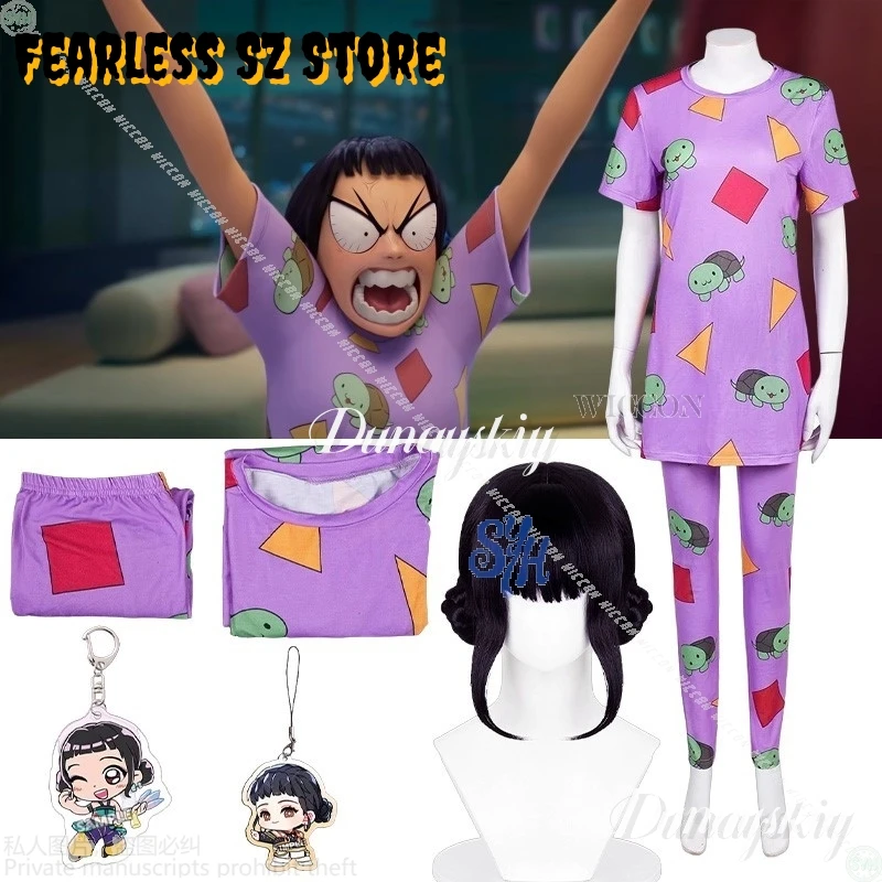 

Аниме фильм Kpop Demon косплей Zoey Huntrix органов로윈 의상 фиолетовая пижама с геометрическим принтом Kawaii милая милая униформа костюм Хэллоуин Cos
