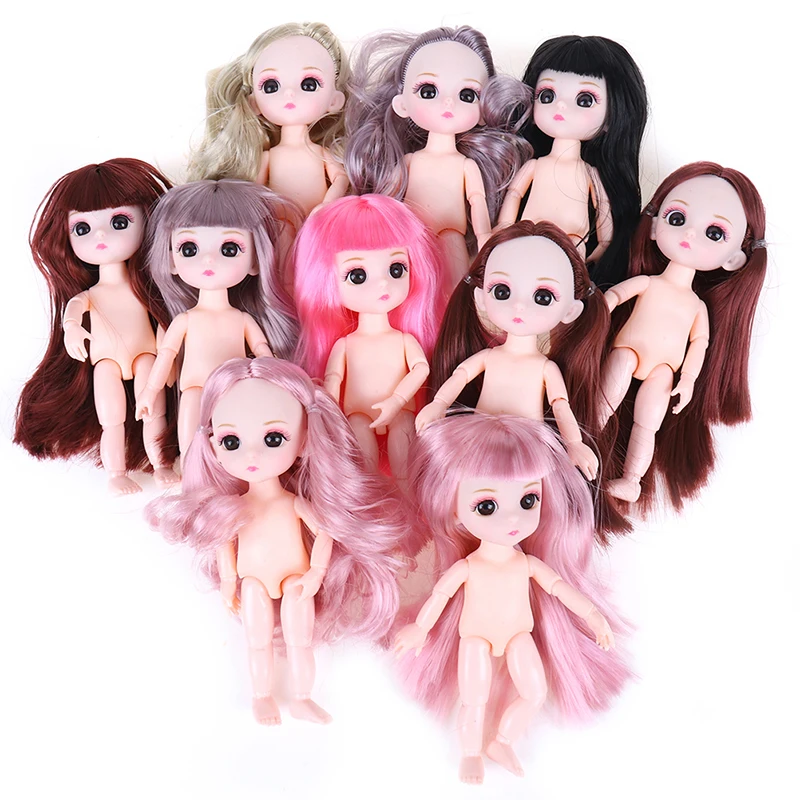 Muñecas articuladas móviles para niños, 16cm, 1/12, Mini 13, Baby Doll Bjd, pelo rosa y plateado, cuerpo desnudo, muñecas de moda, juguete para niños, regalo para niños