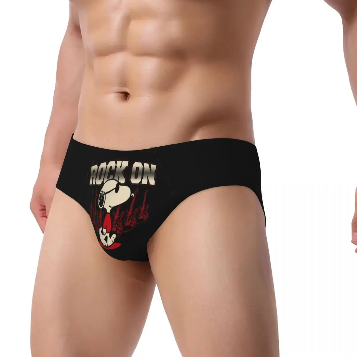 Custom S-Snoopys Rock On Briefs Underwear Men's Breathable Stretch Cute Cartoon Underpants