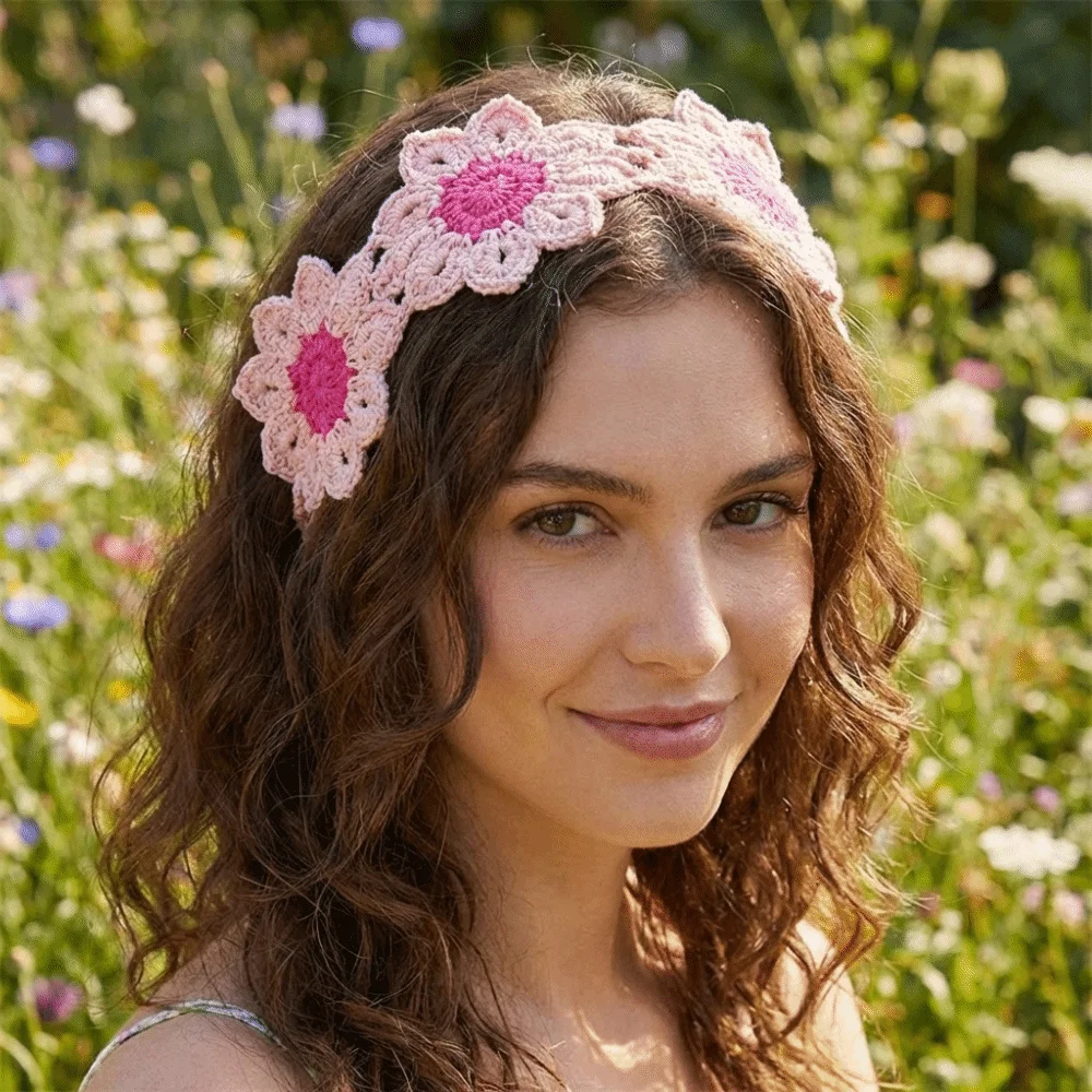 Sweet Turban Flowers Hairband Scarf Colorful Pastoral Style Headscarf Bandana French Style Knitted Hair Band Beach