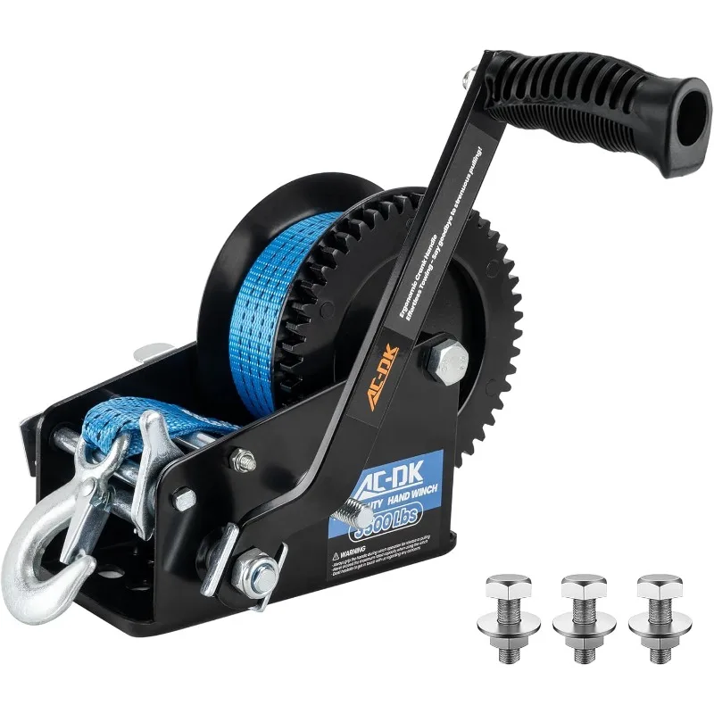 3500 lbs Heavy Duty Boat Trailer Winch with 32ft Strap, Two Way Ratchet 4:1/8:1 Gear Trailer Winch for Boat, Truck, Trailer