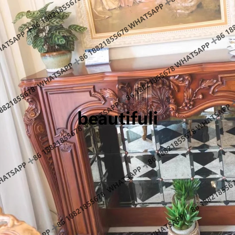 خزانة على الطراز الأوروبي على الطراز الأمريكي منحوتة لغرفة المعيشة ورف حائط وخلفية مدخل وخزانة أرضية