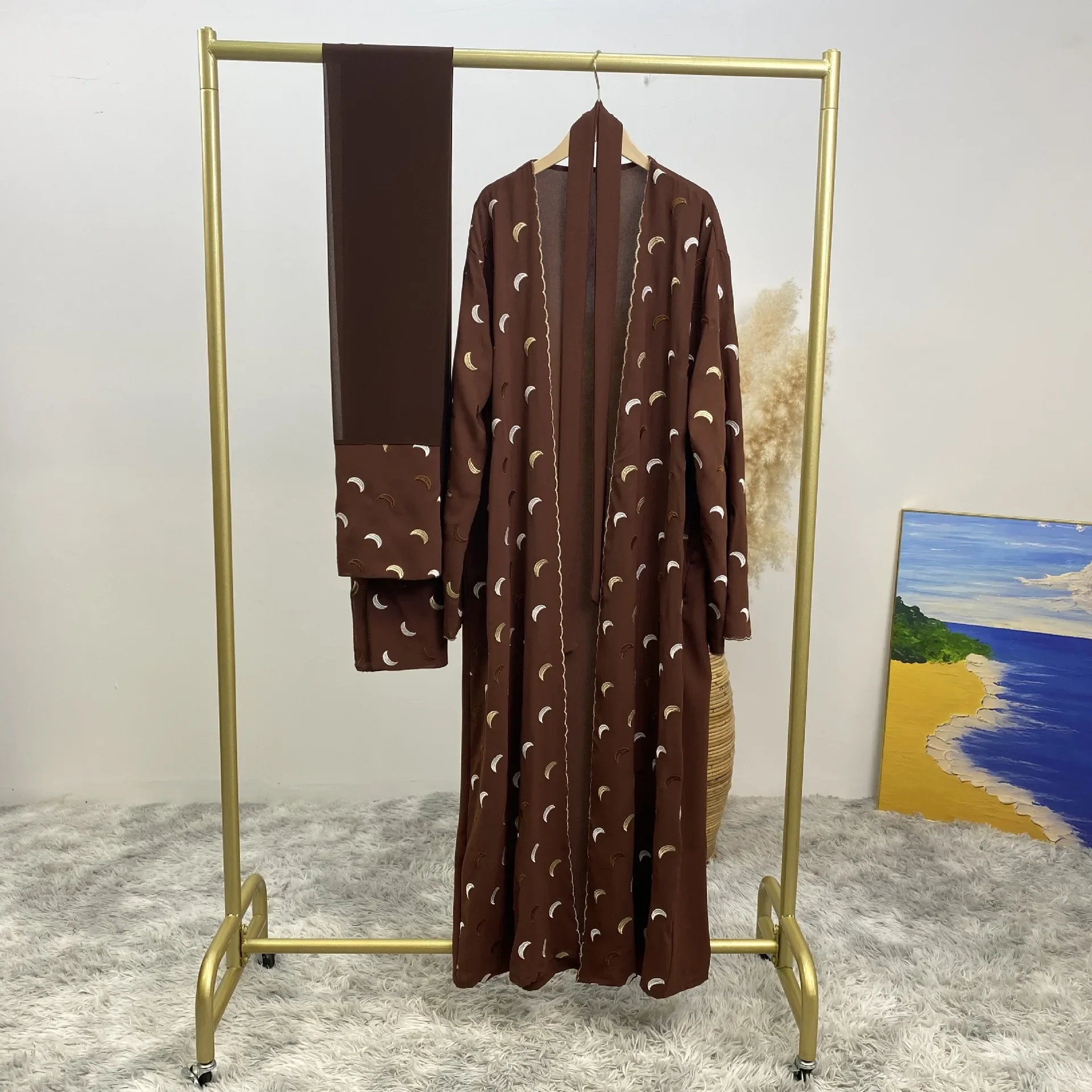 

Women's Clothing Heavy Industry Middle East Dubai Muslim Embroidered Cardigan Dubai Robe Kimono Abaya